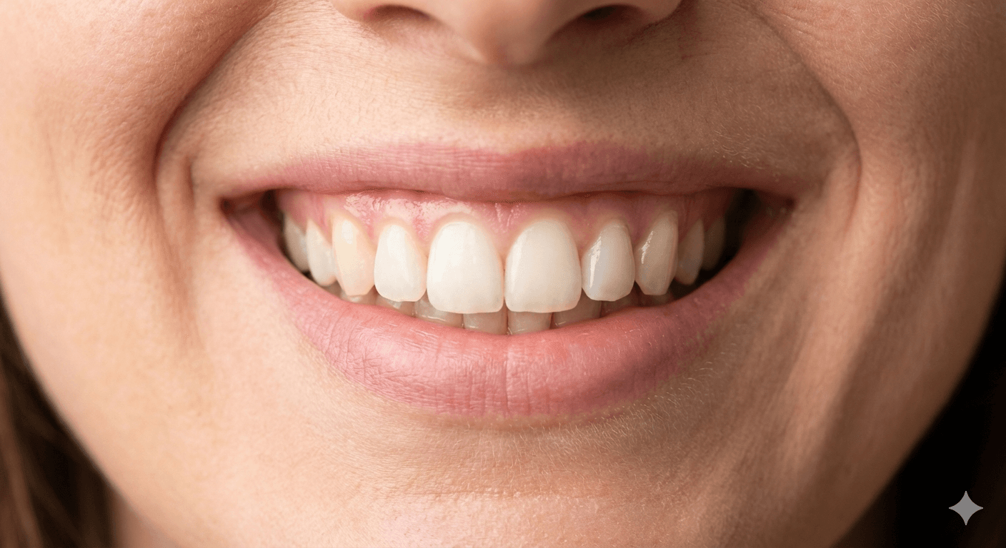 Sonrisa blanca y saludable después del blanqueamiento dental